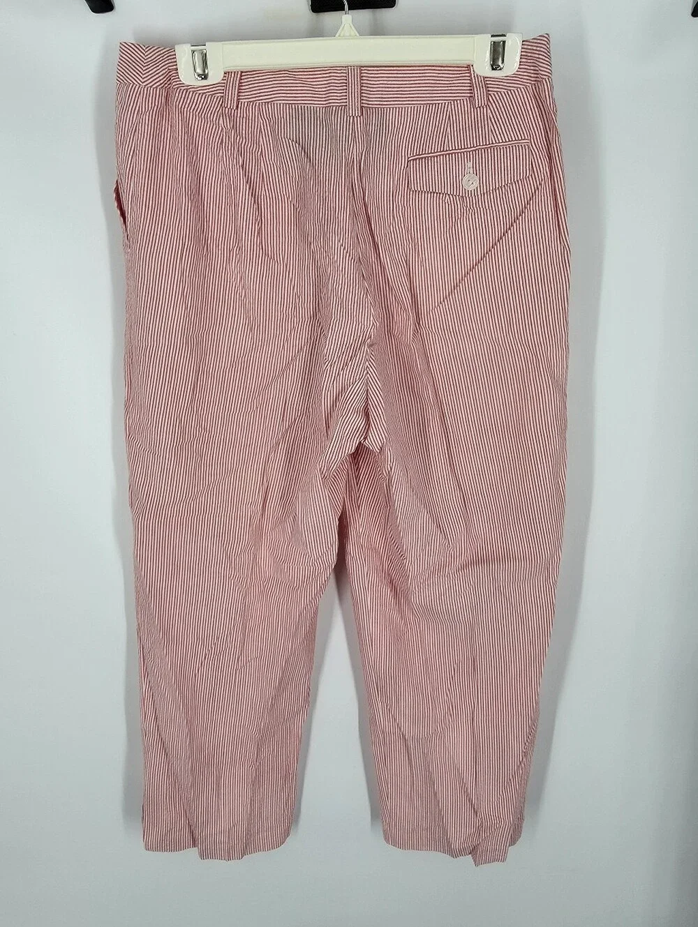 Evan-Picone Red White Striped Seersucker Cropped Pants Women 10